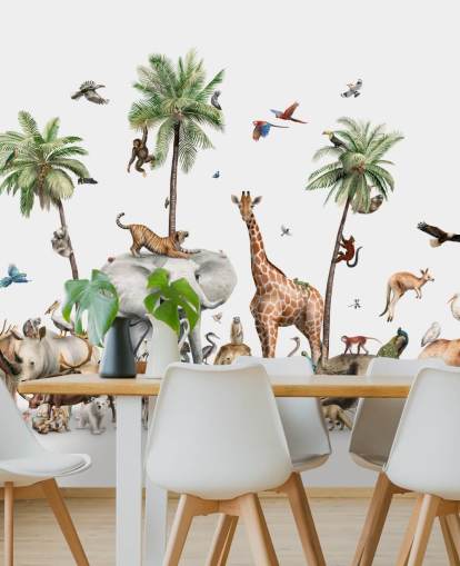 wild animals under palm trees wallpaper
