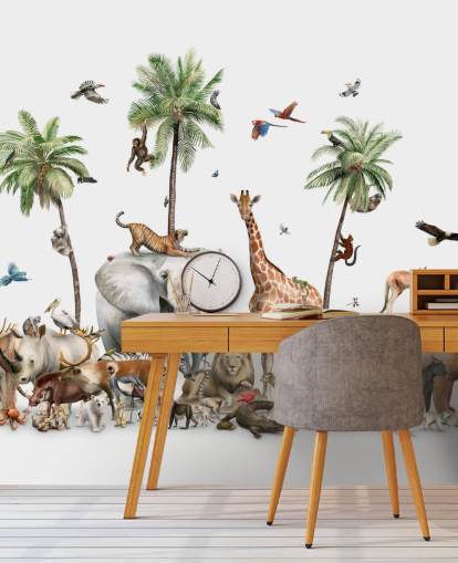 fondo de pantalla de animales salvajes bajo palmeras