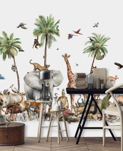 papier peint animaux sauvages sous les palmiers