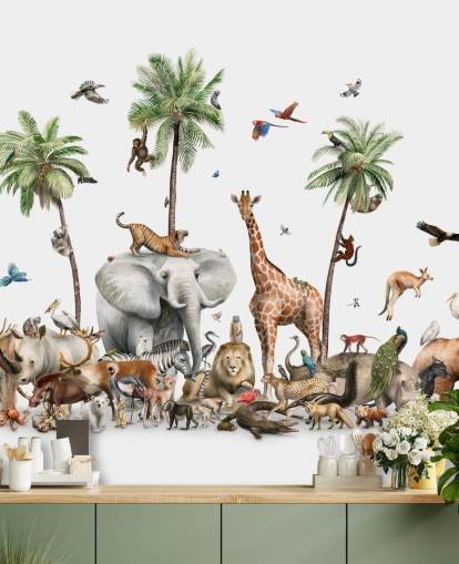 papier peint animaux sauvages sous les palmiers