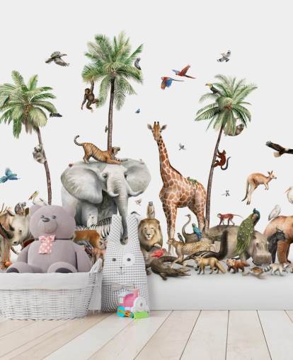 Tapete mit wilden Tieren unter Palmen
