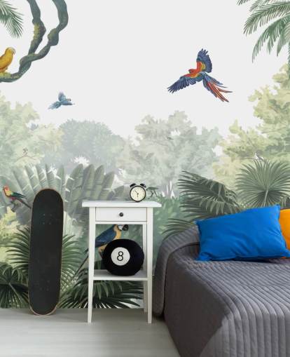 behang voor tropische junglepapegaaien