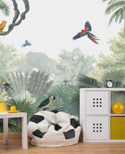 behang voor tropische junglepapegaaien