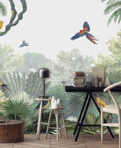 behang voor tropische junglepapegaaien
