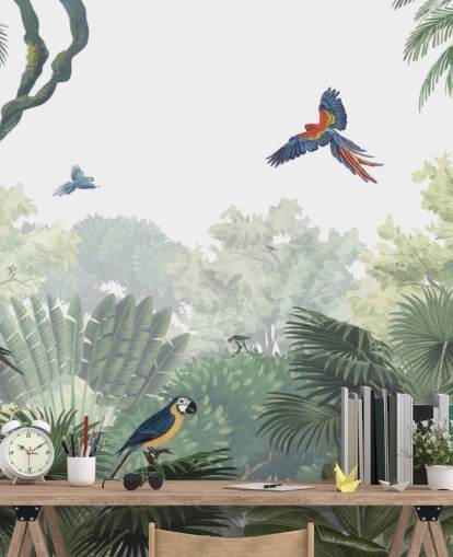 behang voor tropische junglepapegaaien