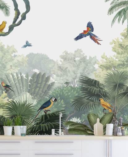 tropisk jungle papegøje tapet