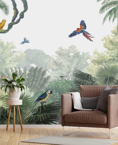 behang voor tropische junglepapegaaien