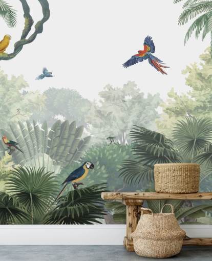 tropisk djungel papegoja tapet