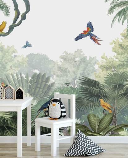 behang voor tropische junglepapegaaien