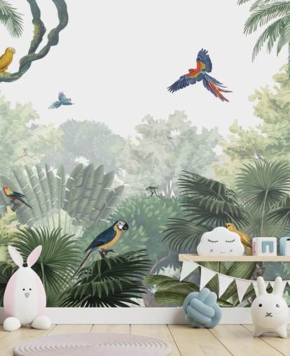 behang voor tropische junglepapegaaien