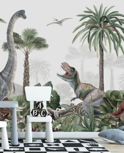 carta da parati dinosauri nella giungla