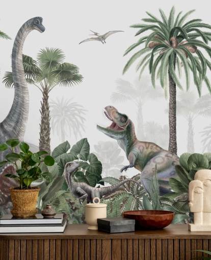 carta da parati dinosauri nella giungla