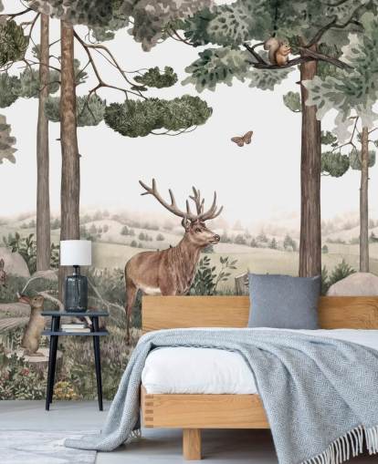  woodland animals in forest wallpaper 