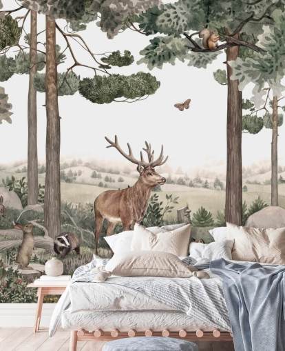  woodland animals in forest wallpaper 
