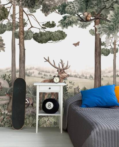  woodland animals in forest wallpaper 