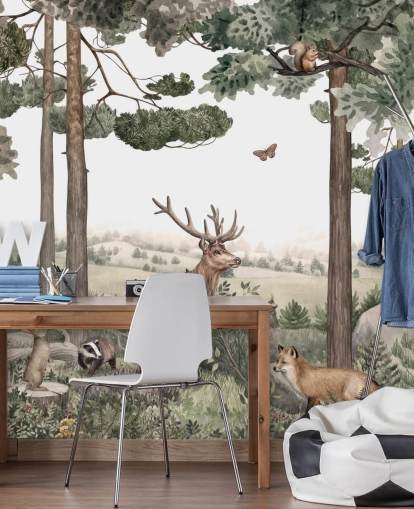  woodland animals in forest wallpaper 