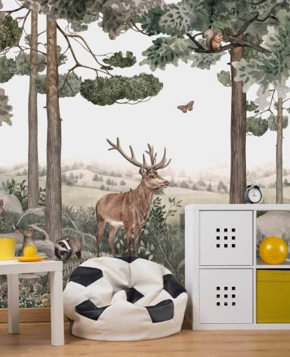  woodland animals in forest wallpaper 