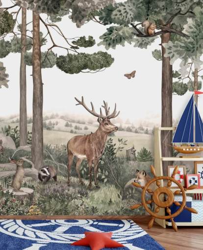  animali del bosco nella carta da parati forestale 