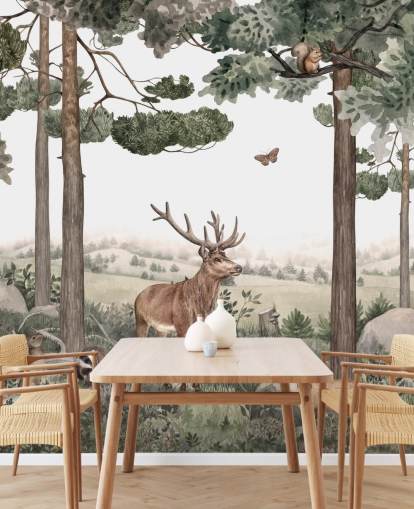  woodland animals in forest wallpaper 
