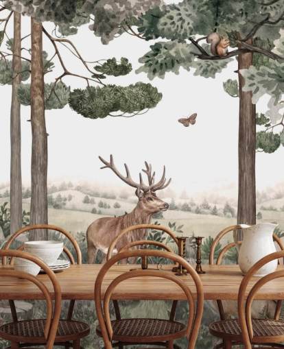  woodland animals in forest wallpaper 