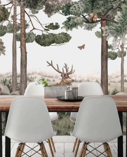  woodland animals in forest wallpaper 