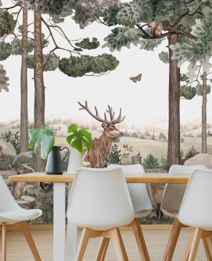  woodland animals in forest wallpaper 