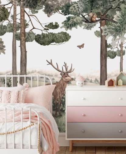  woodland animals in forest wallpaper 