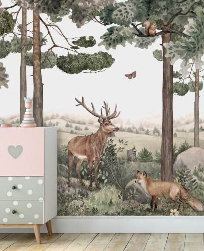  woodland animals in forest wallpaper 