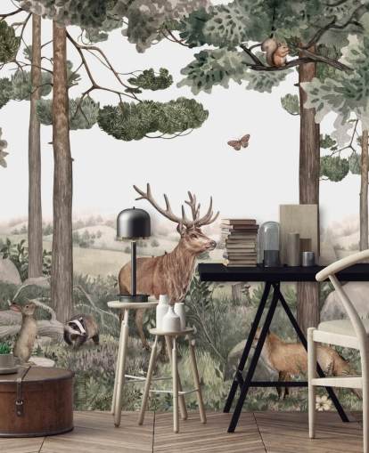  woodland animals in forest wallpaper 