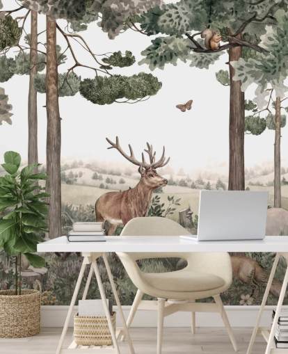  woodland animals in forest wallpaper 