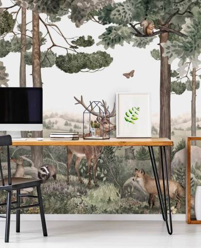  woodland animals in forest wallpaper 