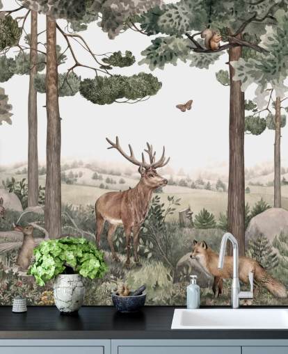 woodland animals in forest wallpaper 