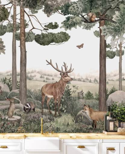 woodland animals in forest wallpaper 