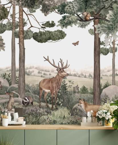  woodland animals in forest wallpaper 