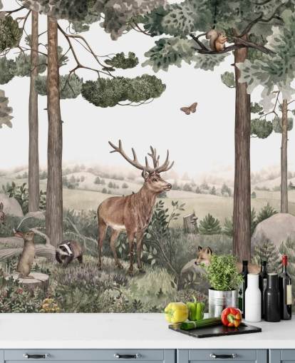  woodland animals in forest wallpaper 
