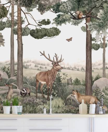  woodland animals in forest wallpaper 