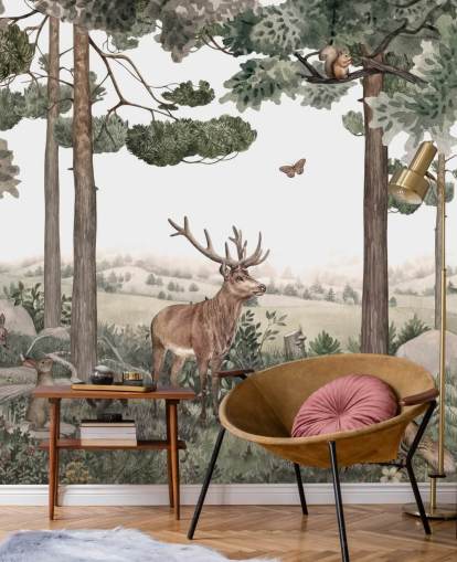  woodland animals in forest wallpaper 