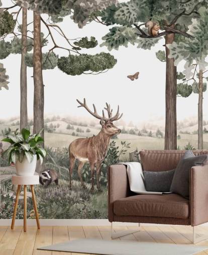 woodland animals in forest wallpaper 