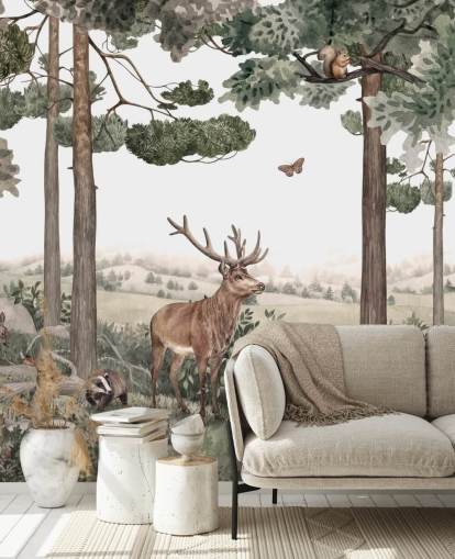  woodland animals in forest wallpaper 
