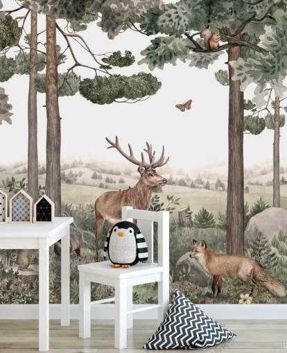  animali del bosco nella carta da parati forestale 