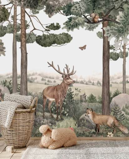  woodland animals in forest wallpaper 
