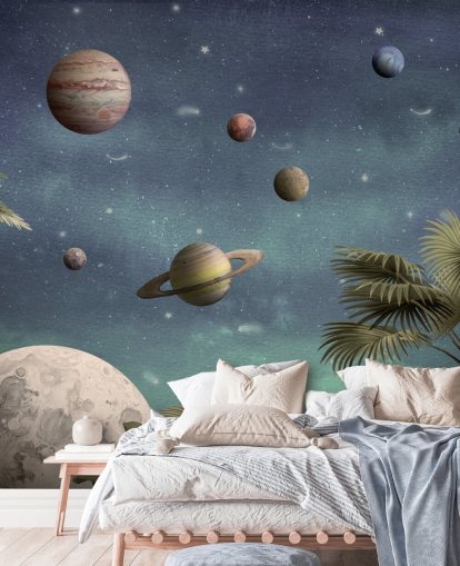 Planeten über dem Dschungel als Hintergrundbild