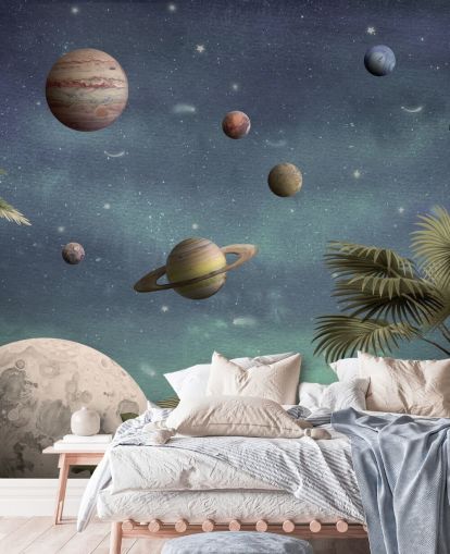 planets above jungle wallpaper