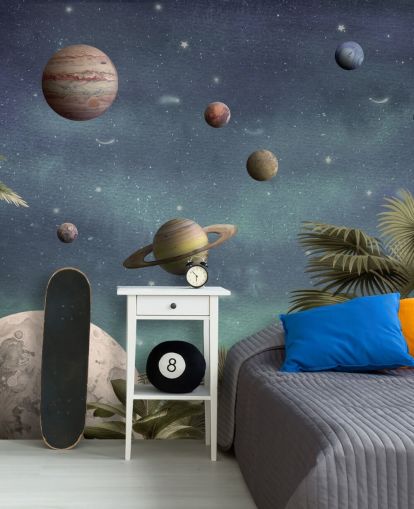 Planeten über dem Dschungel als Hintergrundbild