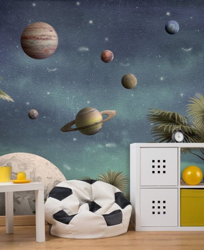 planeten boven de jungle behang