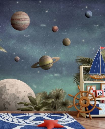 planets above jungle wallpaper