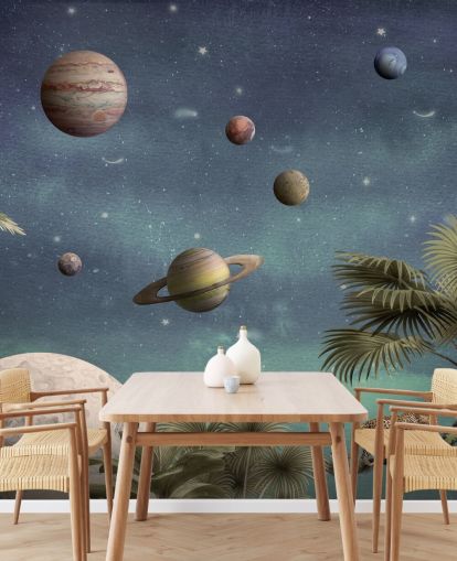 fondo de pantalla de planetas sobre la jungla