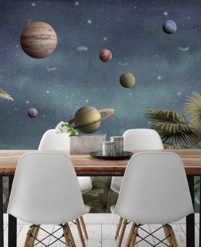 planets above jungle wallpaper