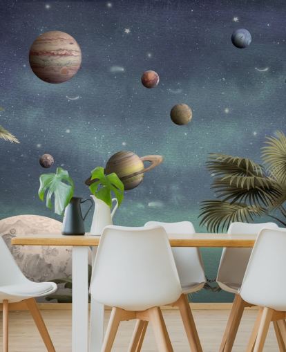 fondo de pantalla de planetas sobre la jungla