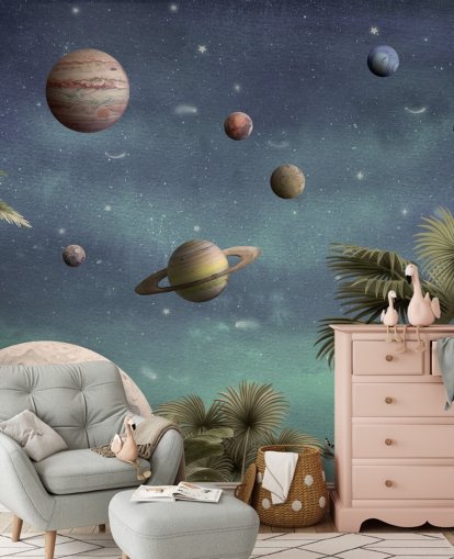 planeten boven de jungle behang